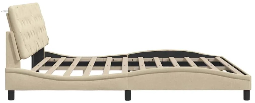 Estrutura de cama sem colchão 200x200 cm tecido cor creme