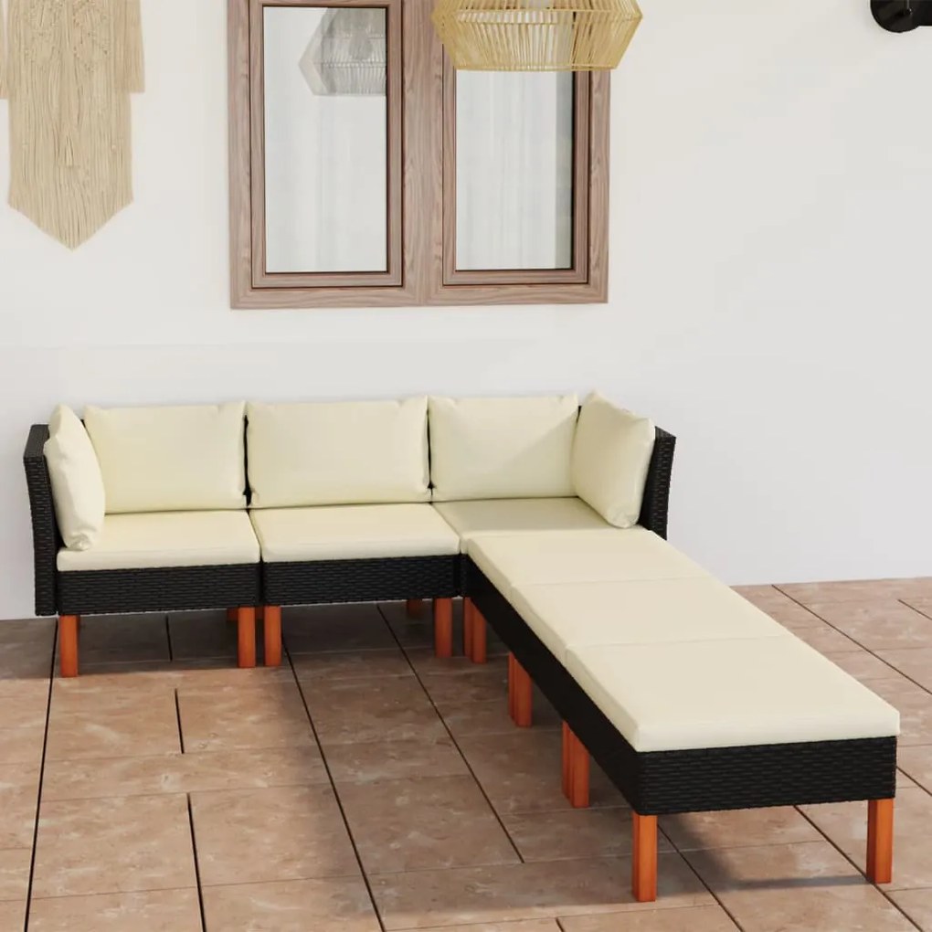 6 pcs conjunto lounge de jardim c/ almofadões vime PE preto