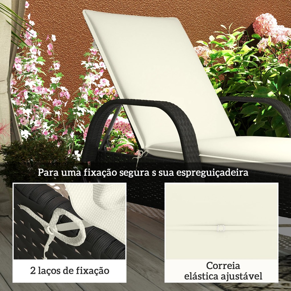 Conjunto de 2 Almofadas para Espreguiçadeira Dobráveis 193x58x6 cm com Correias de Sujeição Creme