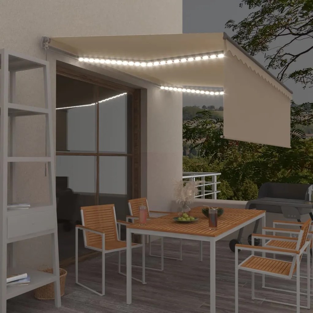 vidaXL Toldo retrátil manual com estore/LED 4,5x3 m cor creme