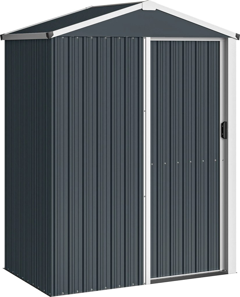 Outsunny Abrigo de Jardim Metálico 136x87x179 cm Abrigo para Ferramentas com Porta de Correr Teto Inclinado e Luvas Cinzento Escuro | Aosom Portugal