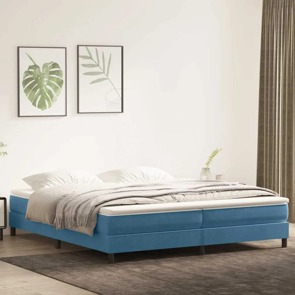 vidaXL Cama com molas/colchão 180x210 cm veludo azul-escuro