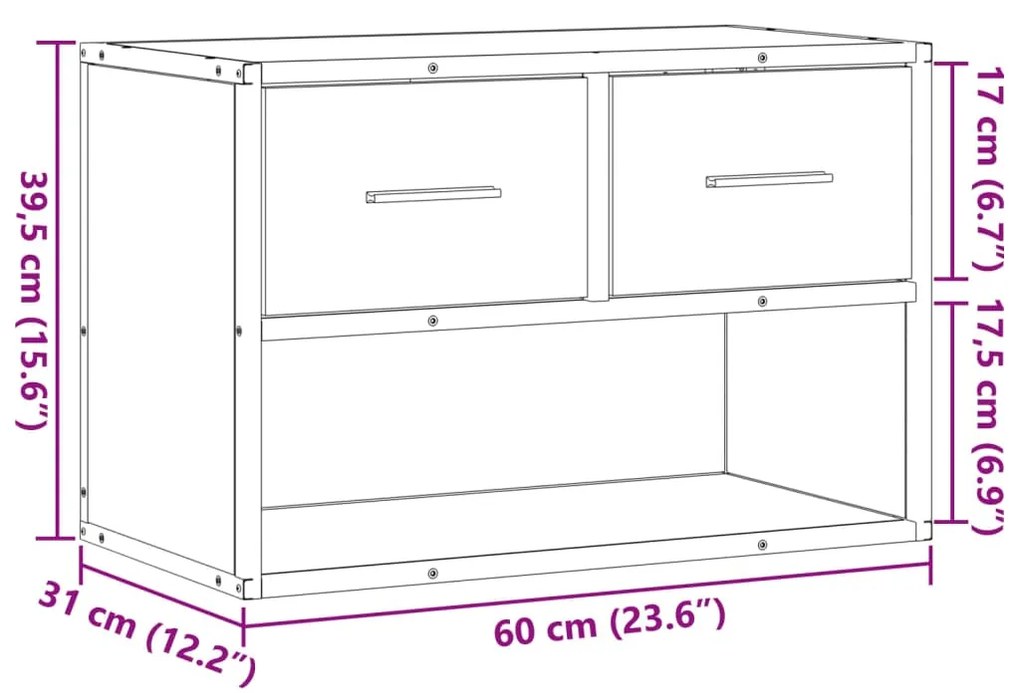 Móvel p/ TV 60x31x39,5 cm deriv. madeira/metal cinzento sonoma