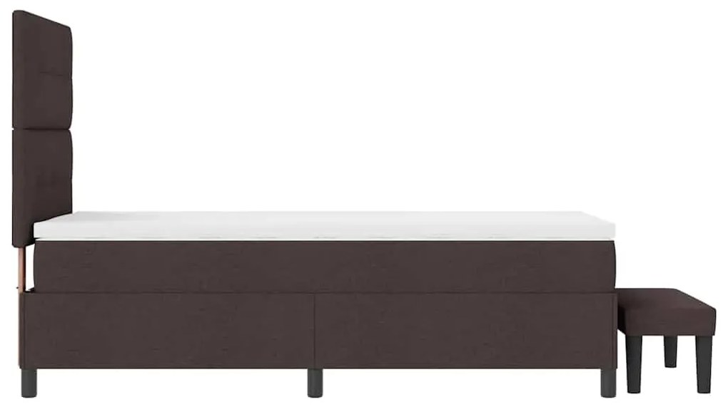 Cama Box Spring com Colchão &amp; Banco Marrom Escuro 90x200 cm Tecido