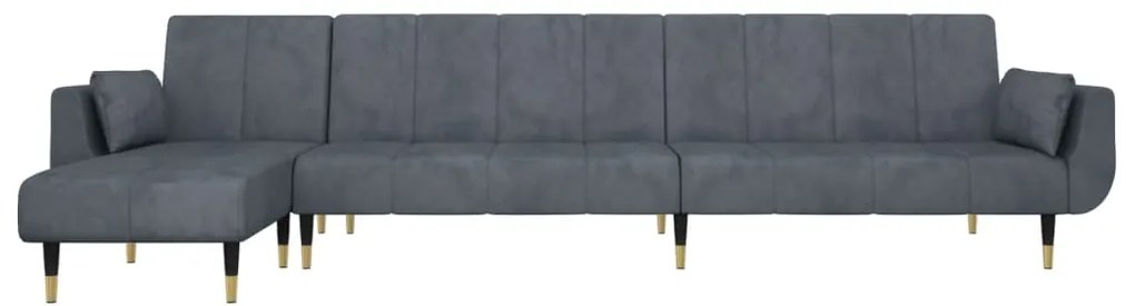 Sofá-cama em forma de L 275x140x70 cm veludo cinzento-escuro