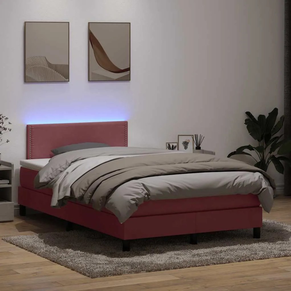 vidaXL Cama box spring c/ colchão e LED 120x210 cm veludo Rosa