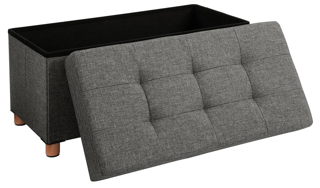 Banco de armazenamento acolchoado e dobrável, com tampa e pés em madeira. | SONGMICS | 76 x 38 x 38 cm | cinzento escuro | LSF16GYZ.
