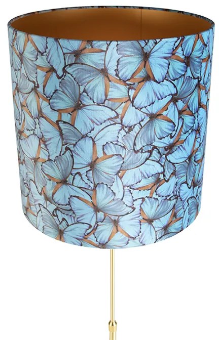 Candeeiro de pé dourado/latão com abajur de veludo borboletas 40/40 cm - Parte Clássico / Antigo