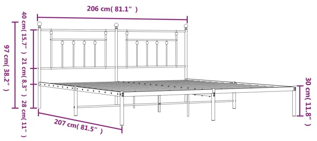 Estrutura de cama com cabeceira 200x200 cm metal branco