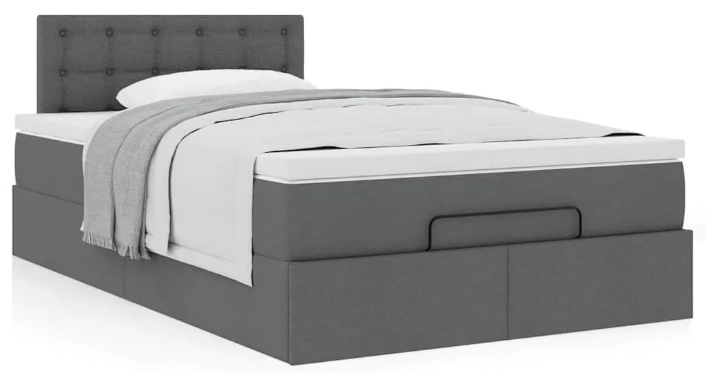 Cama otomana com colchão 120x200 cm tecido cinzento escuro
