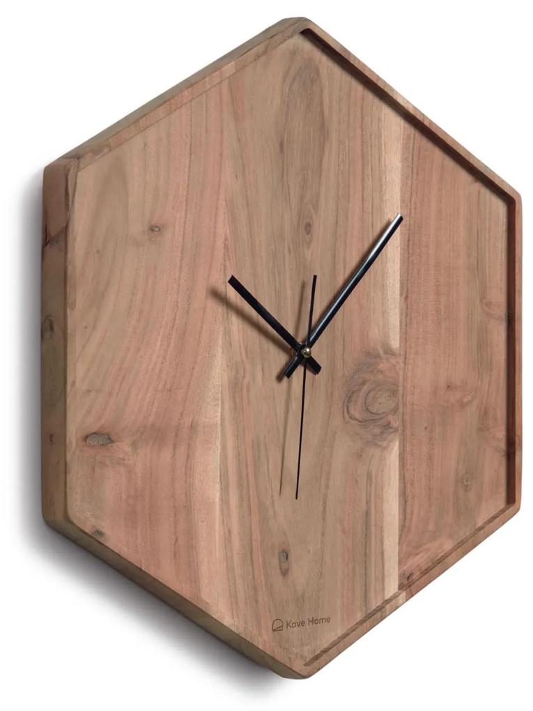 Kave Home - Relógio de parede hexagonal Zakie madeira maciça acácia acabamento natural 35,5 x 40,5 cm