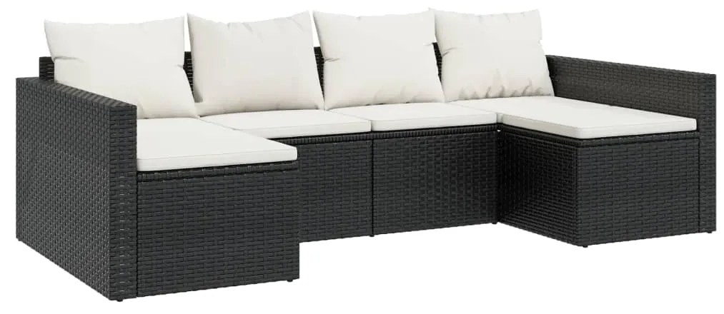 2 pcs conjunto lounge de jardim c/ almofadões vime PE preto