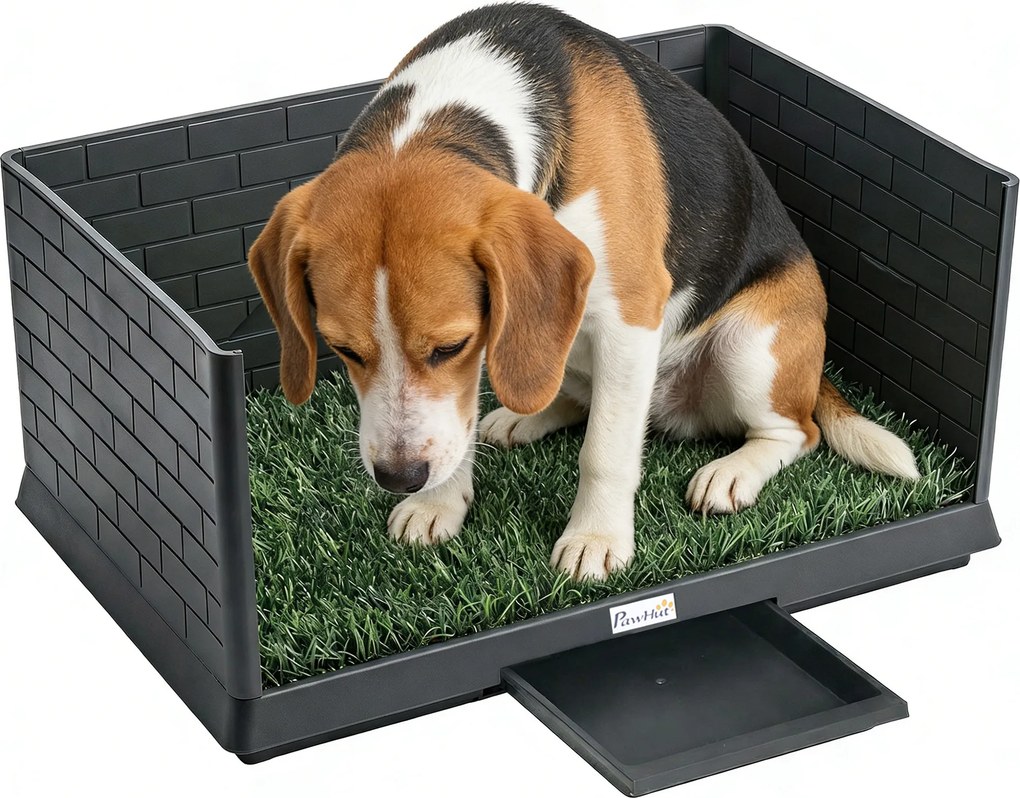 Sanita para Cães com Relva Artificial 75x51x36,5 cm com Paredes Altas Bandeja Deslizante e Fácil de Limpar Preto