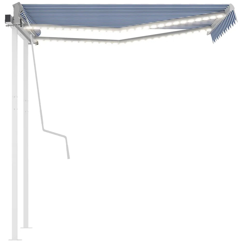 Toldo retrátil manual com LED 3x2,5 m azul e branco