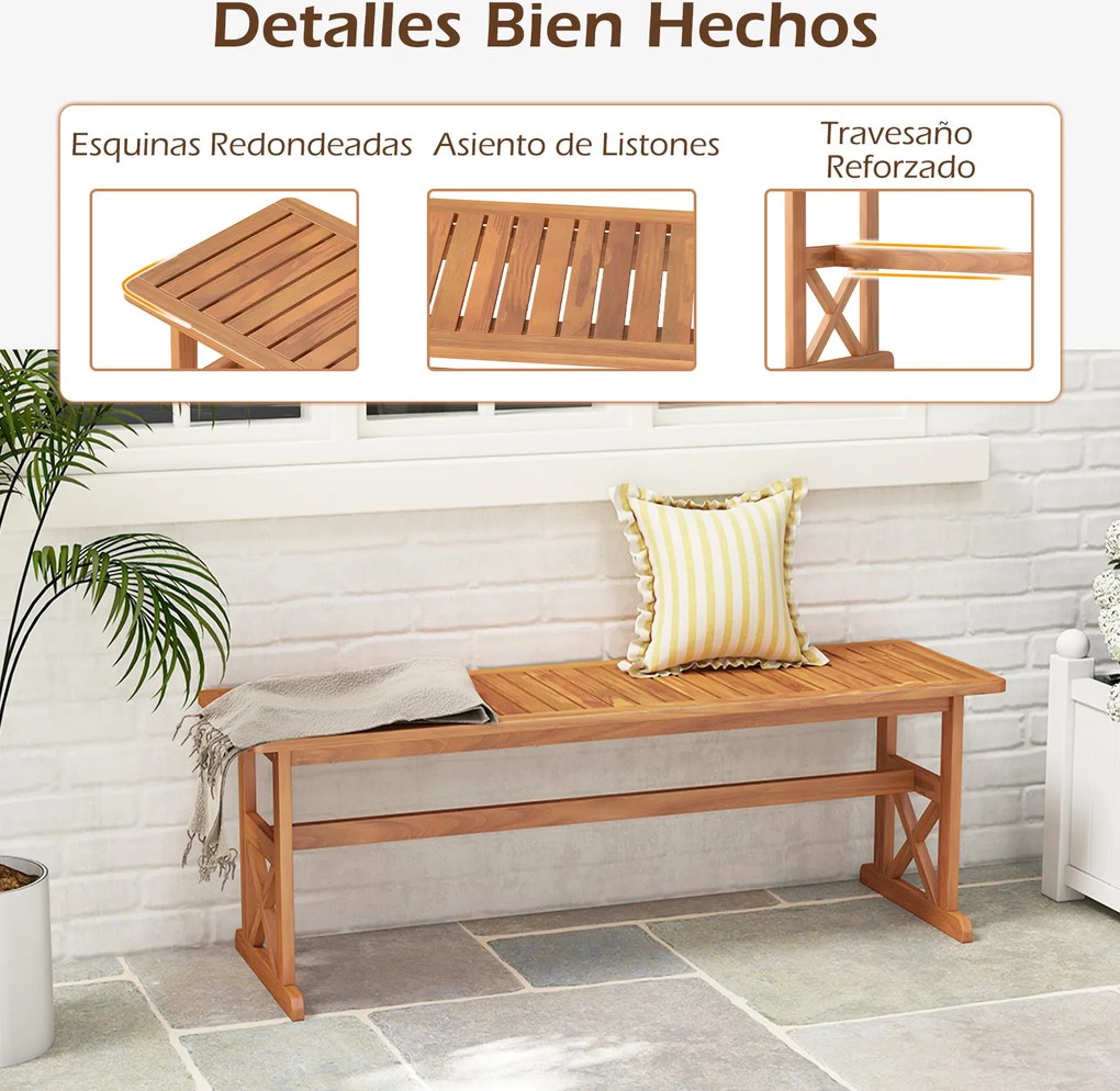 Conjunto de 2 bancos jardim de madeira de acácia para exterior 35 x 130 x 45 cm, sem encosto, com assento em ripas, para 2-3 pessoas, para sala de jan