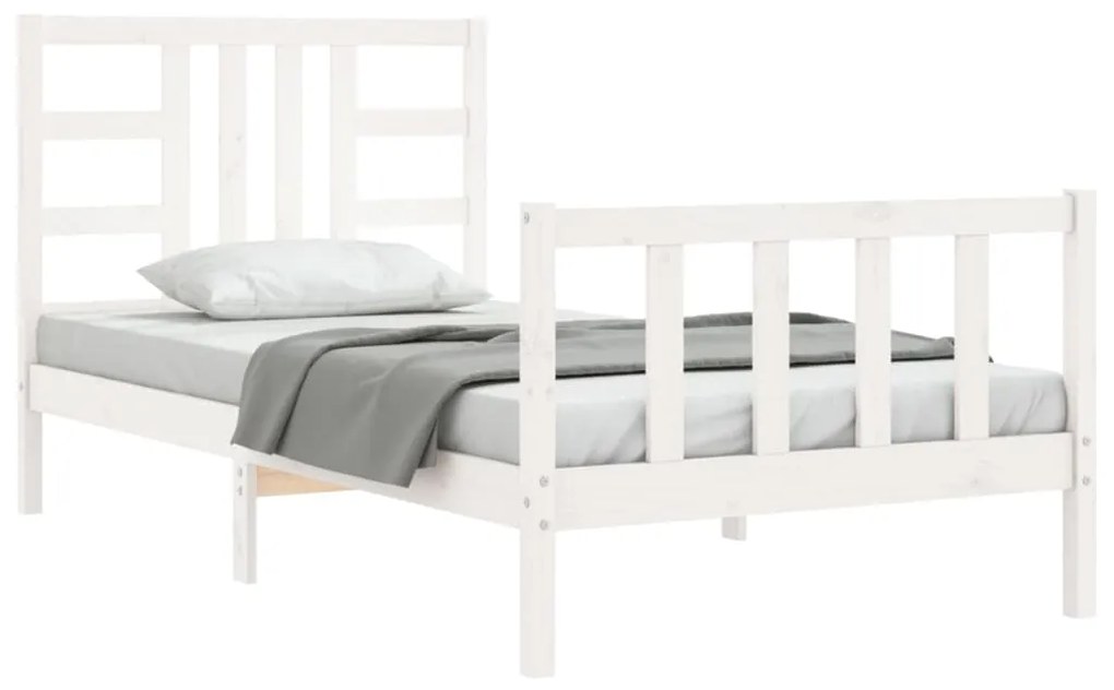 Estrutura de cama com cabeceira 90x190 cm madeira maciça branco