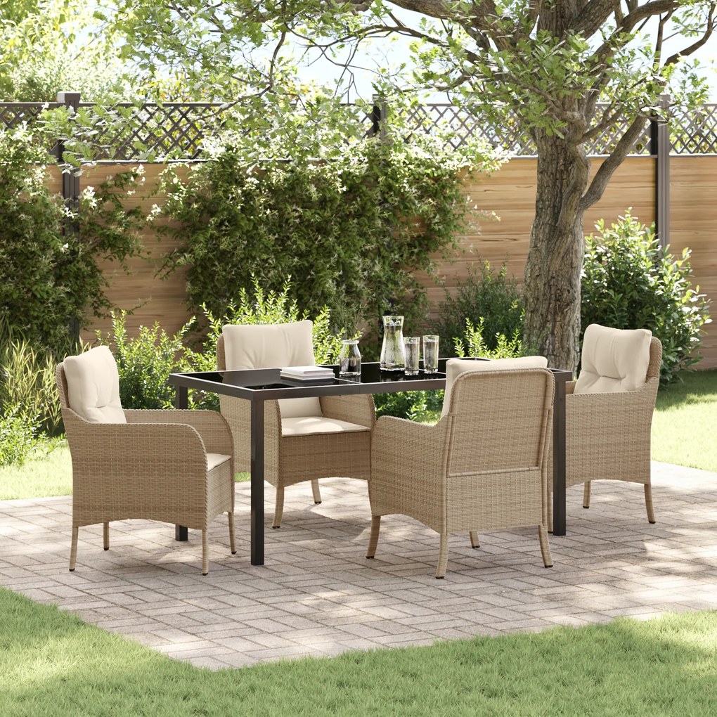 Conjunto de Jantar de Jardim 5 Peças com Almofadas Bege de Polirattan