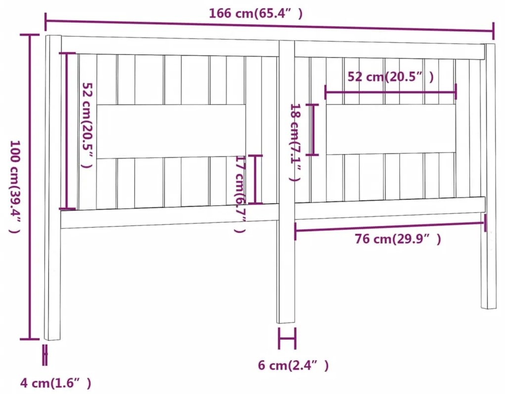 Cabeceira de cama 166x4x100 cm pinho maciço castanho mel