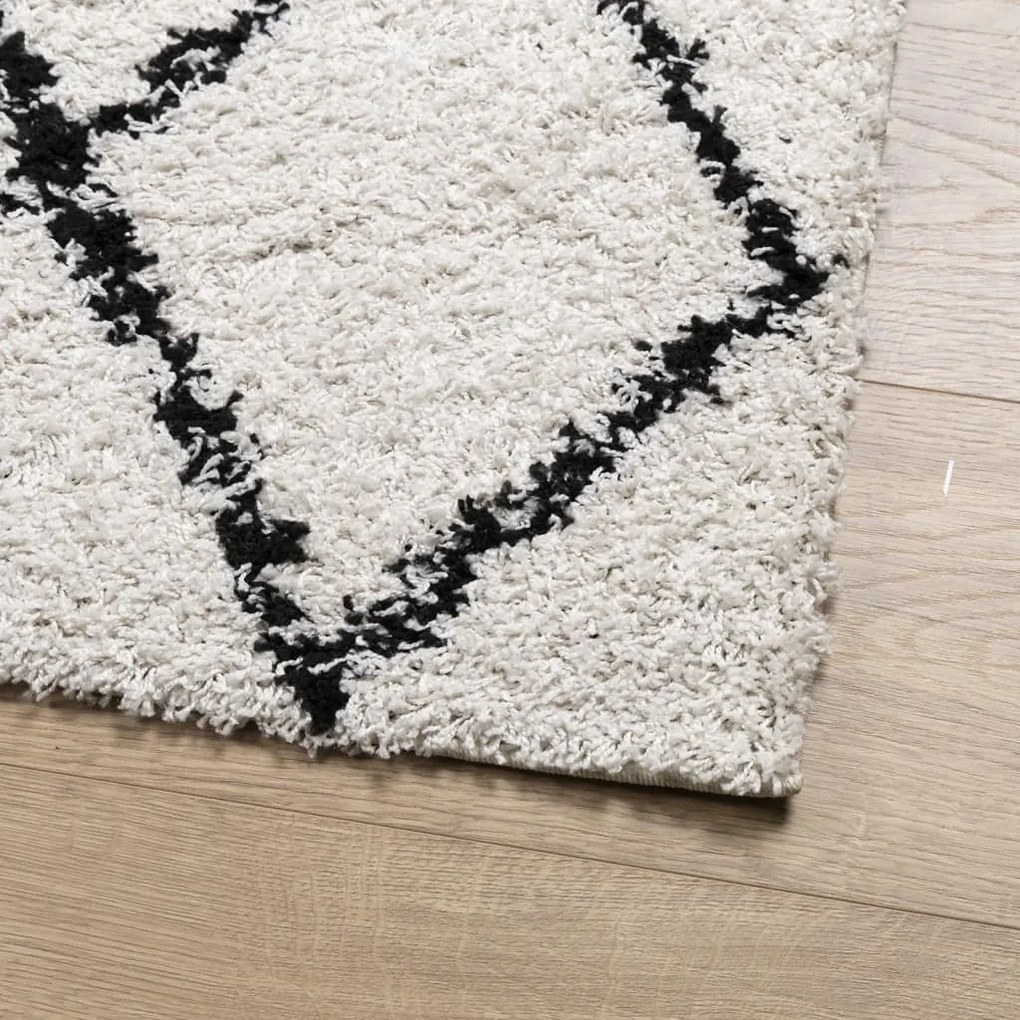 Tapete shaggy de pelo alto PAMPLONA 80x200 cm creme e preto