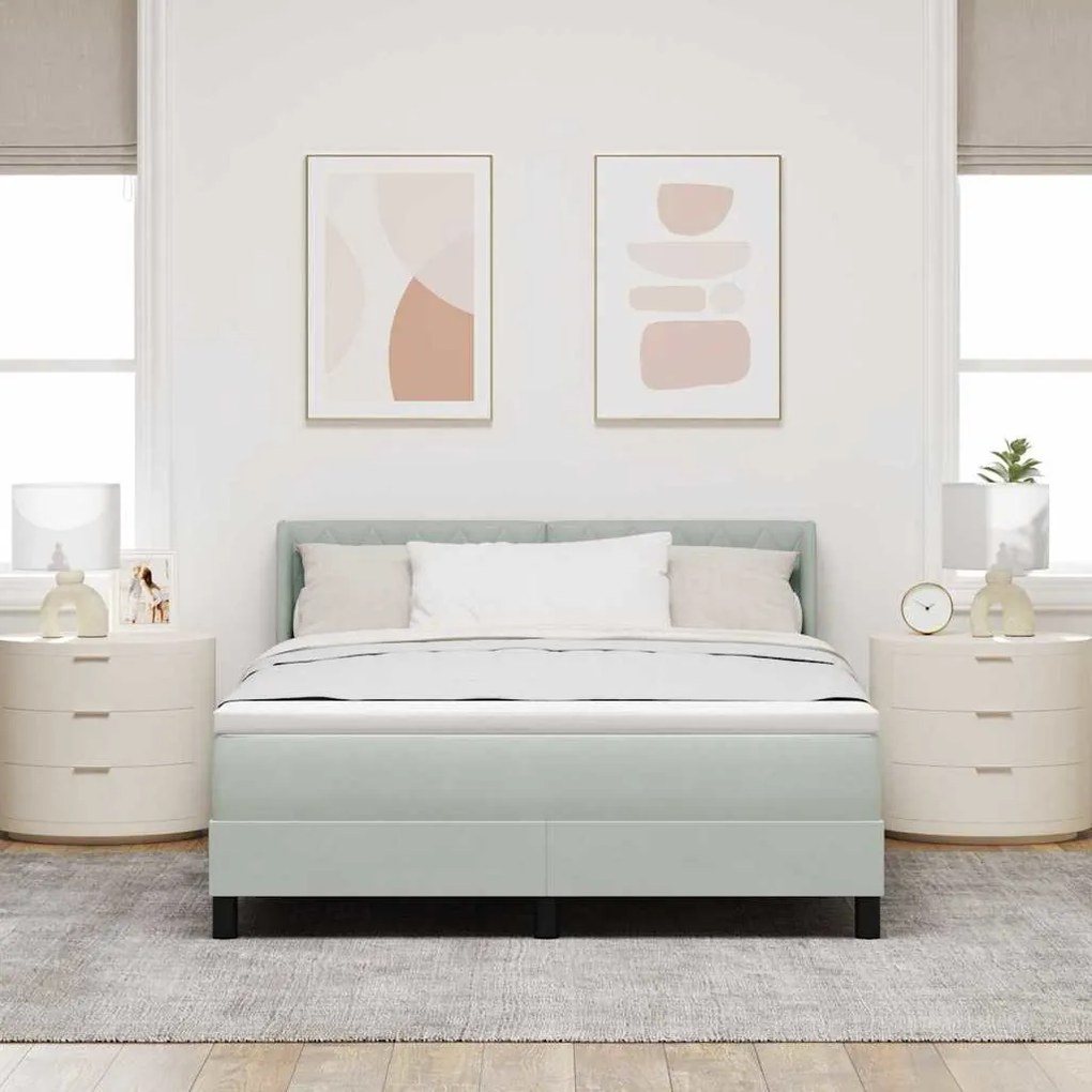 Cama box com colchão vidaXL Cinza claro 160x200 cm Veludo