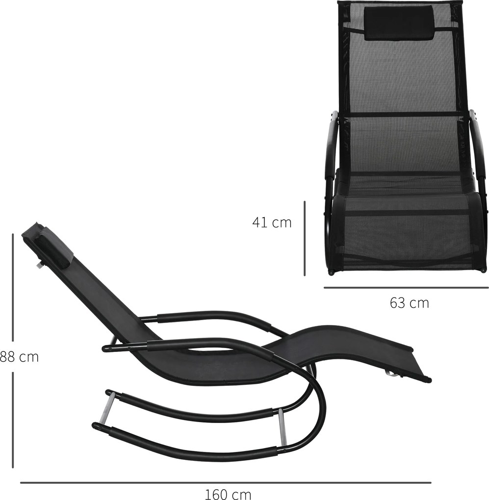 Cadeira de baloiço ergonómica com encosto, braços em metal galvanizado e tecido Textilene, 62 x 150