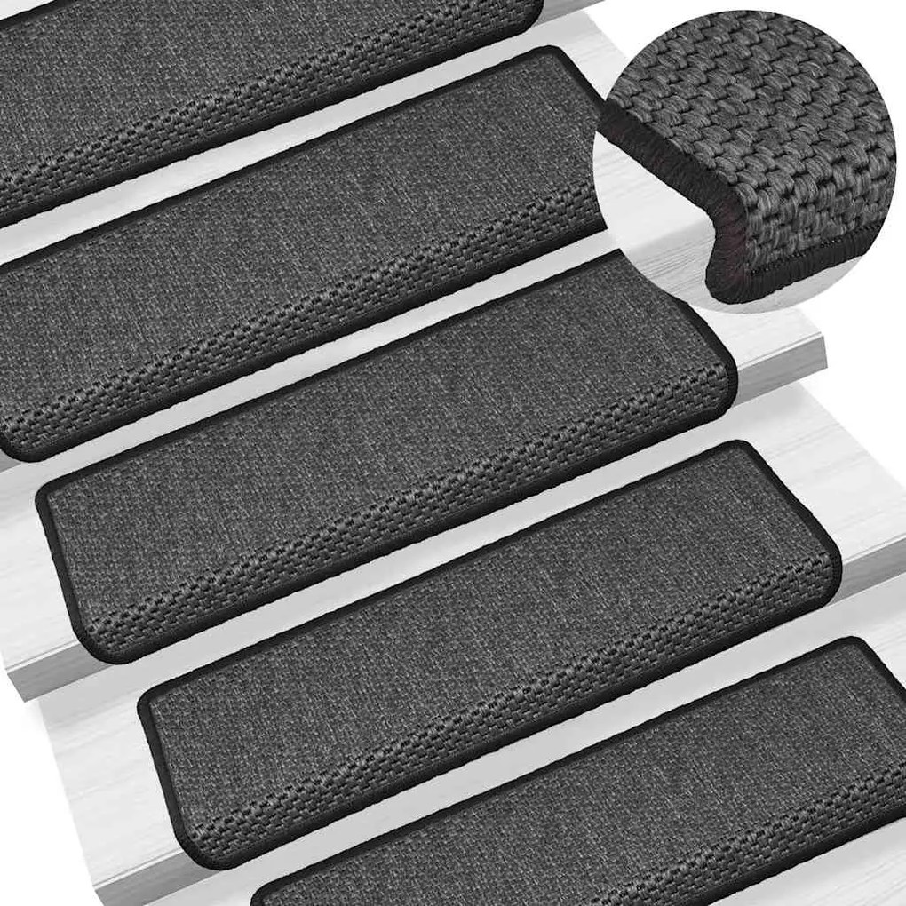 Tapetes escada adesivos aspeto sisal 30pcs 65x21x4 cm antracite
