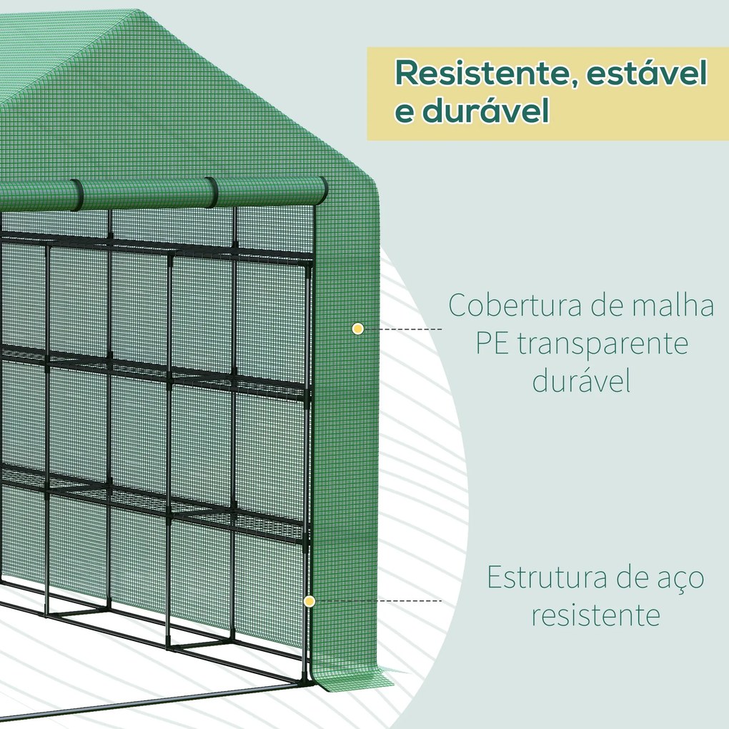 Estufa de Jardim Estufa de Exterior com Prateleiras de 4 Níveis Porta