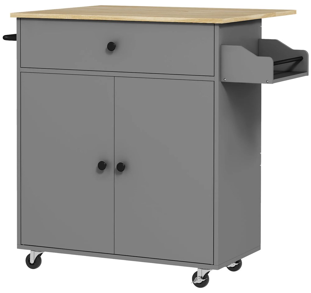 HOMCOM Ilha de Cozinha Carrinho de Cozinha Móvel Auxiliar de Jantar com Rodas com Lateral Dobrável 106x42x87 cm Cinza e Carvalho | Aosom Portugal