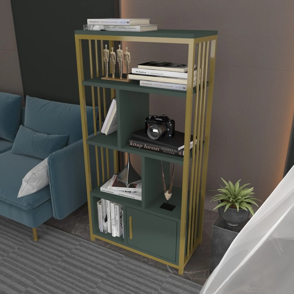 Estante Valero – Verde/Dourado – 60 cm x 120 cm x 29,6 cm