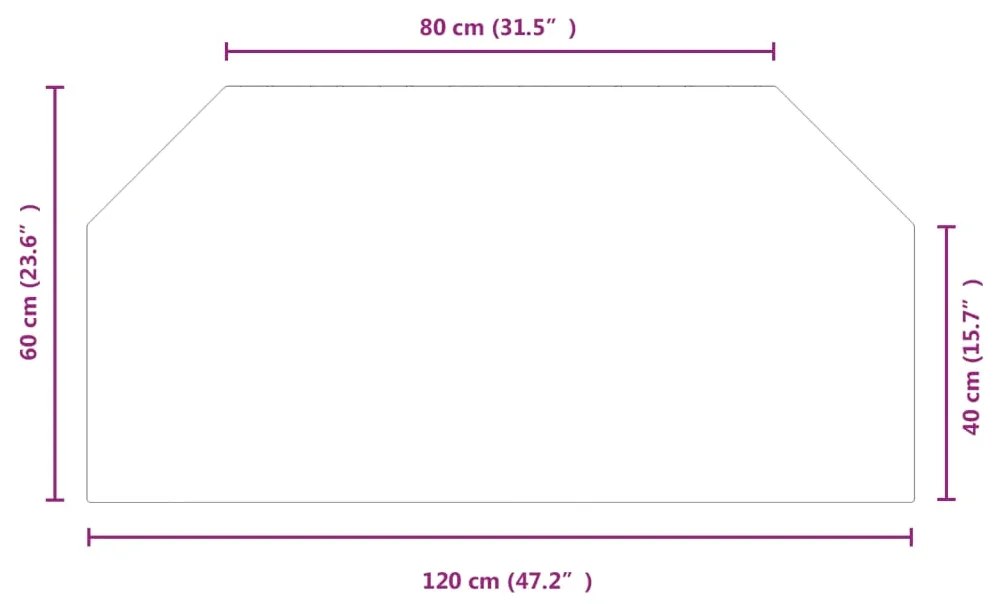 Placa de vidro para lareira hexagonal 120x60 cm