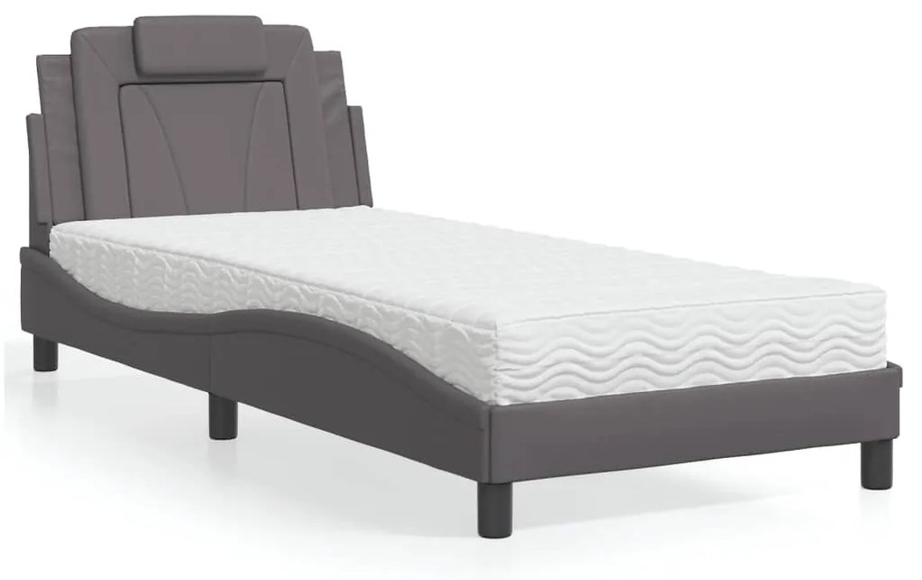 Cama com colchão 90x190 cm couro artificial cinzento