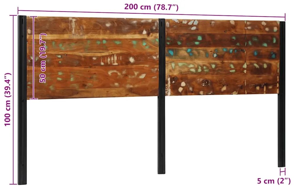 Cabeceira de cama 200 cm madeira recuperada maciça/ferro