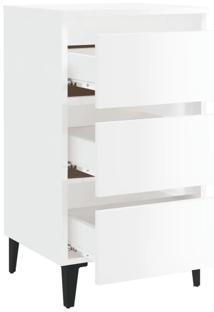 Mesa cabeceira c/ pernas metal 40x35x69 cm branco brilhante