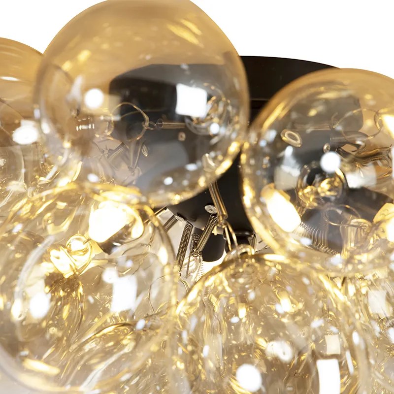 Candeeiro de teto design preto com vidro âmbar 6 luzes - Uvas Art Deco,Design