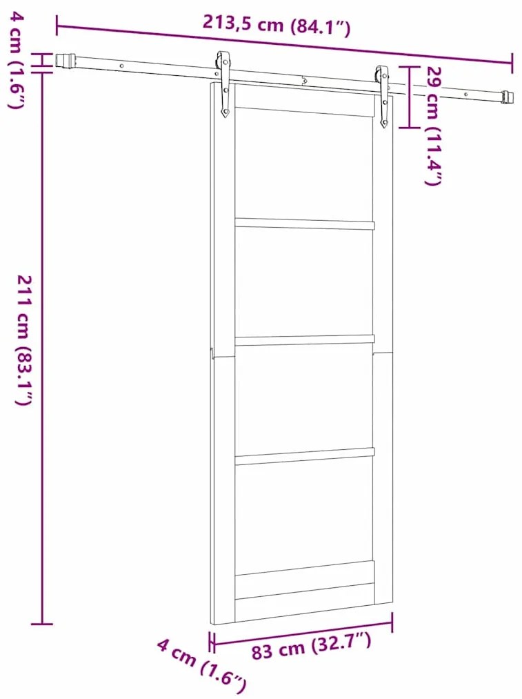 Porta Deslizante vidaXL com Conjunto de Hardware 'ORKDAL'83x211 cm