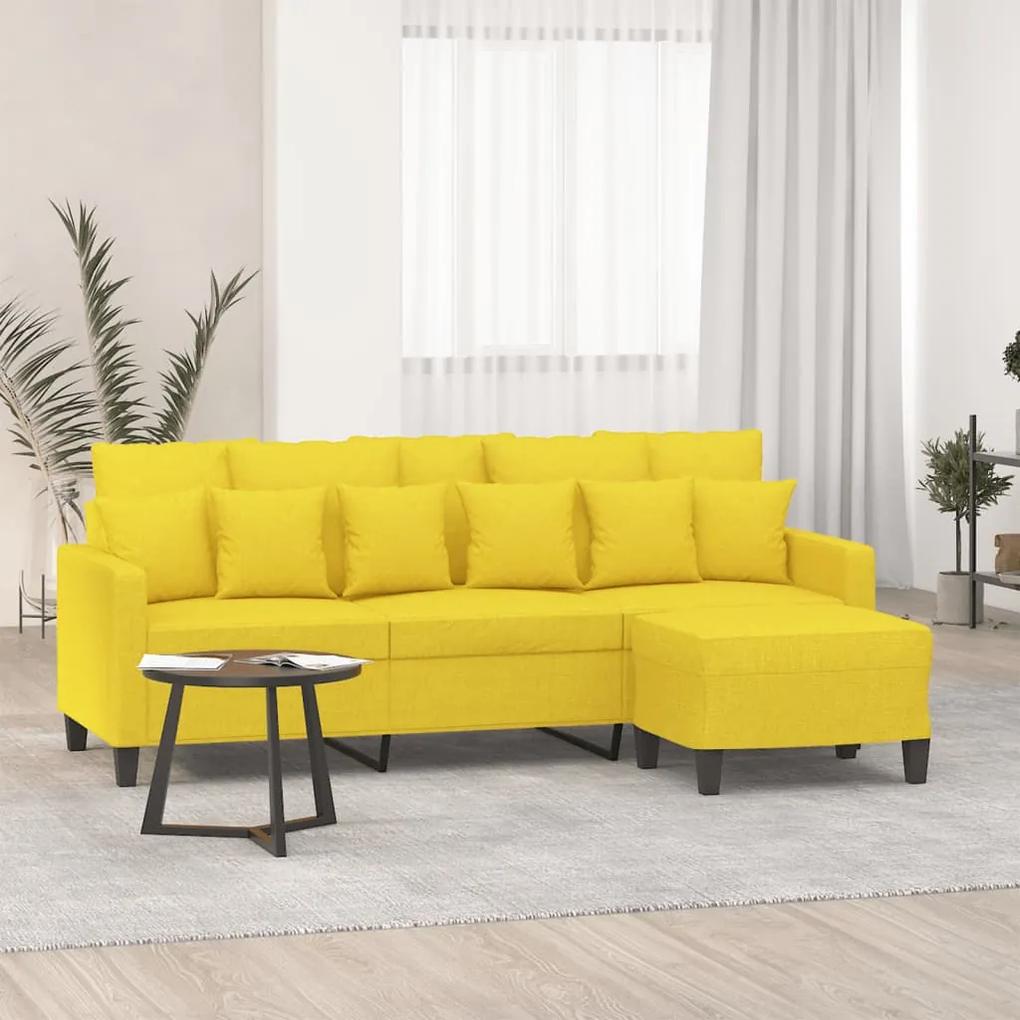 Sofá de 3 lugares com apoio de pés 180 cm tecido amarelo-claro