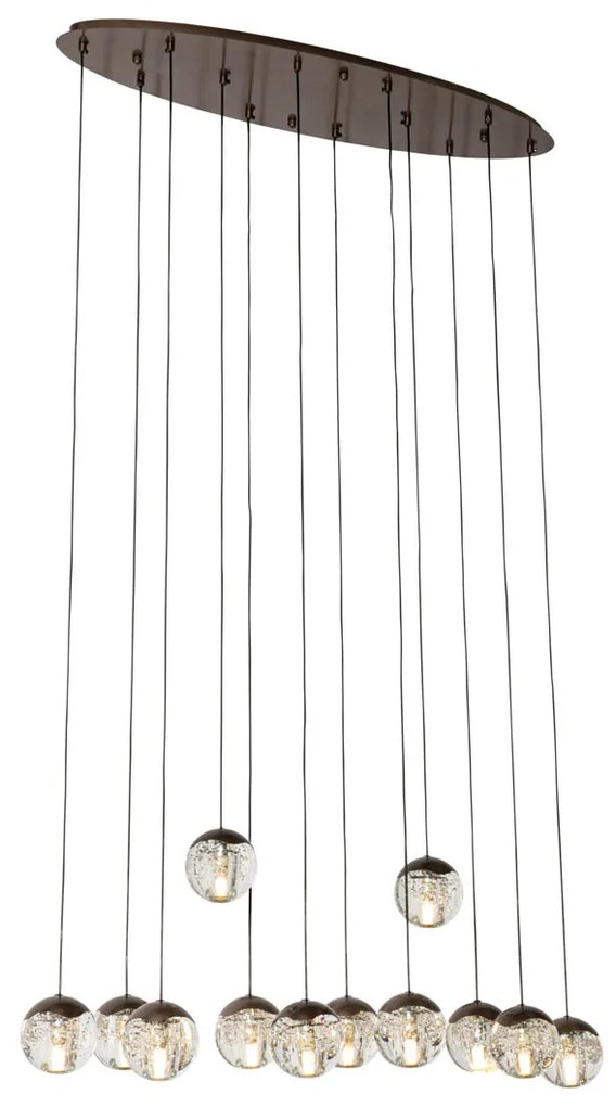 Design hanglamp donker brons met helder glas 12-lichts - Inge