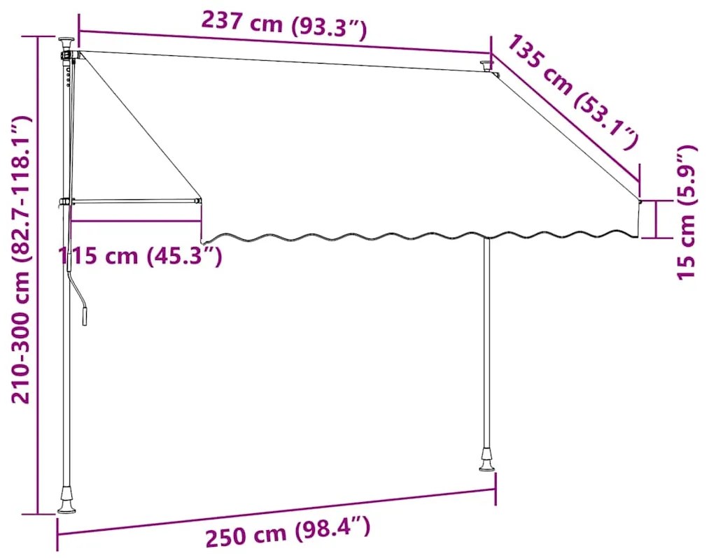 Toldo retrátil manual com LED 250 cm laranja e castanho