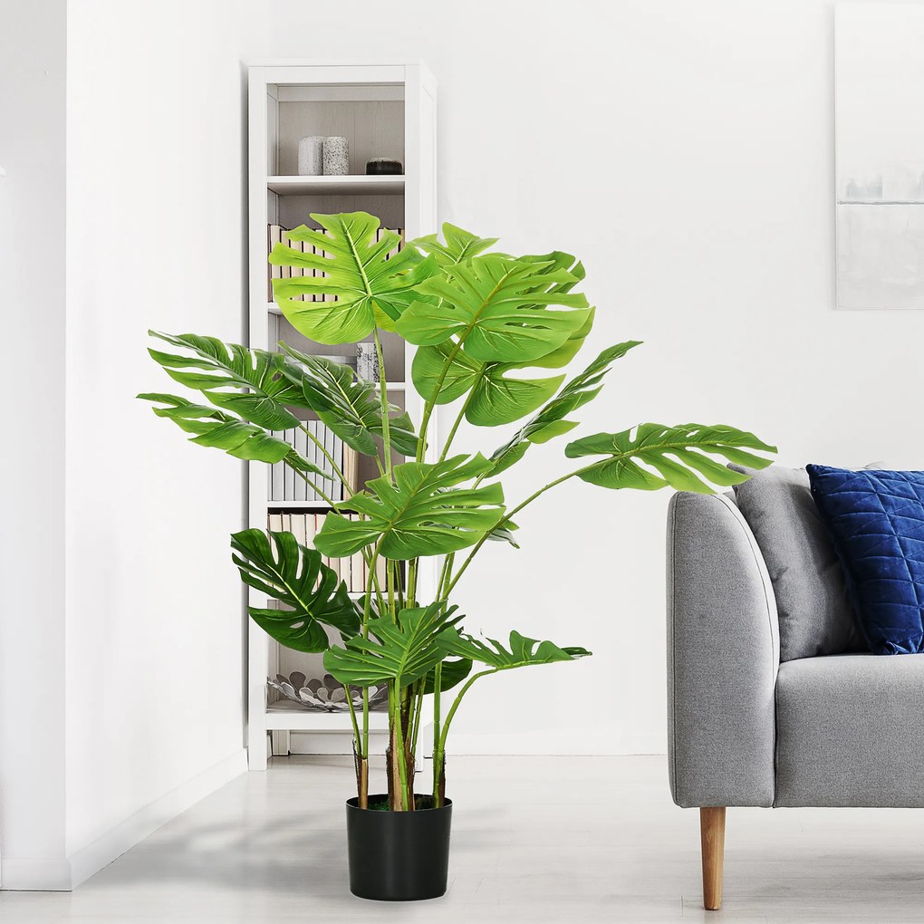 Planta artificial altura de 120 cm, árvore artificial de monstera deliciosa com vaso incluído, para interior, verde