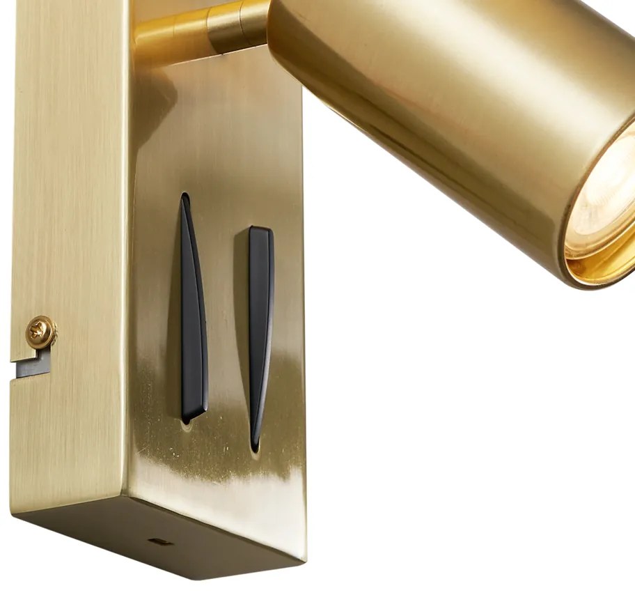 Candeeiro de Parede Moderno em Latão com 2 Luzes Ajustável com Porta USB-C - Lesly