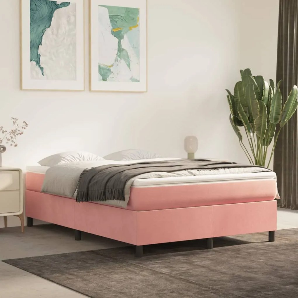 vidaXL Estrutura de cama com molas 140x200 cm veludo rosa