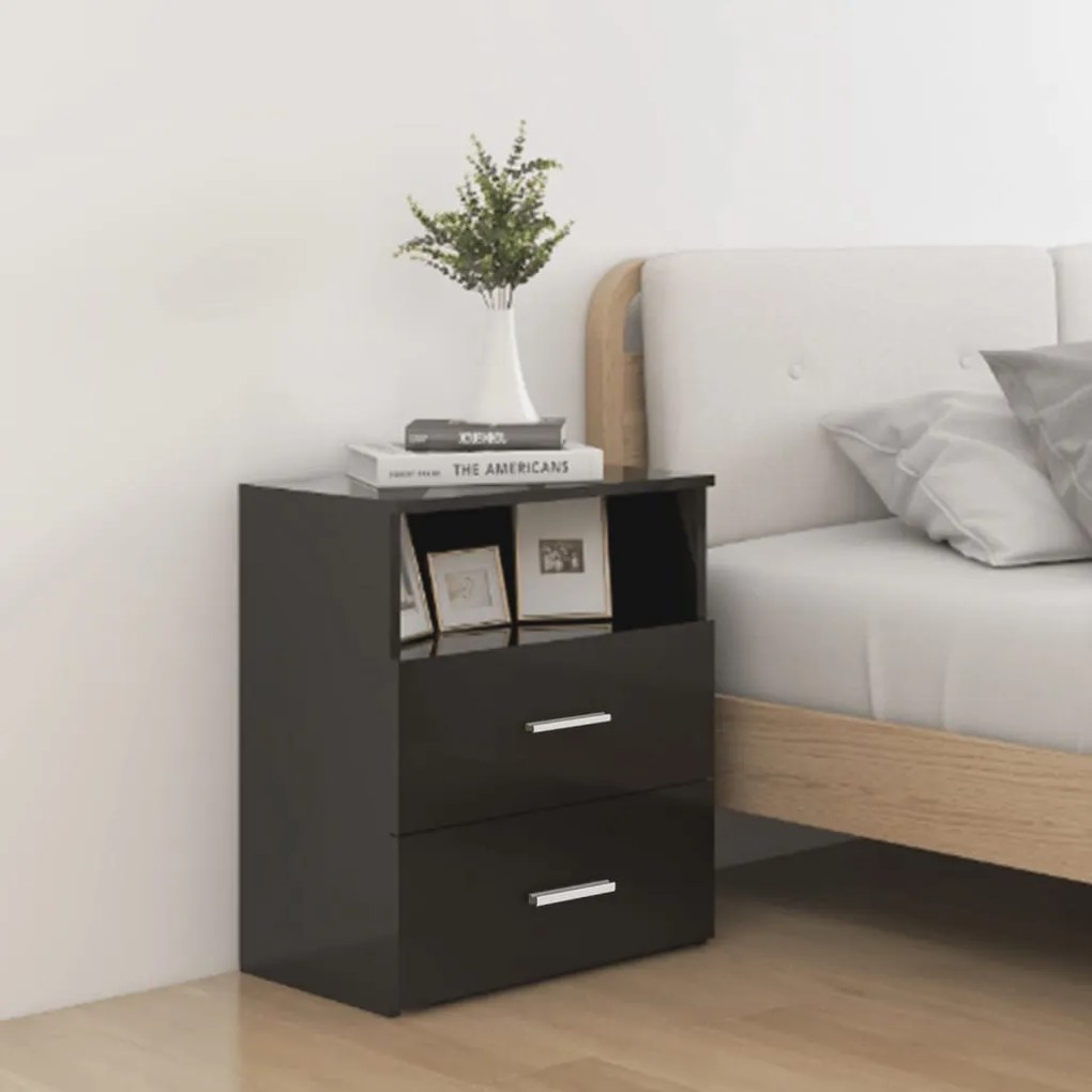 vidaXL Mesas de cabeceira 2 pcs 50x32x60 cm preto brilhante