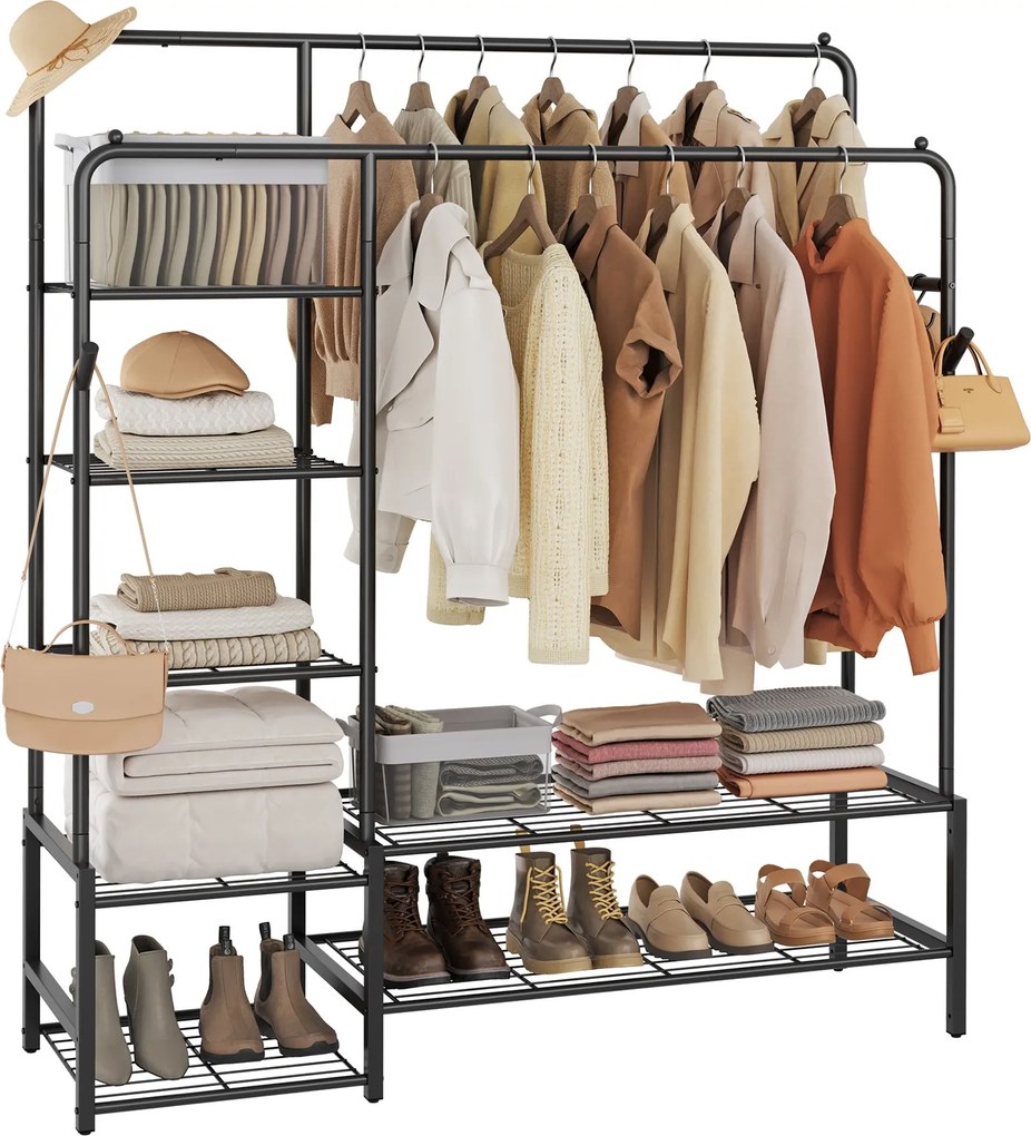 Guarda roupa aberto 45 x 115,8 x 172,8 cm, armário aberto, com 7 prateleiras preto