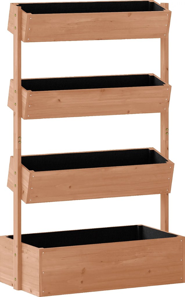 Floreira de Madeira de 4 Níveis Canteiro Elevado Exterior com Orifícios de Drenagem Tecido Não Tecido Castanho