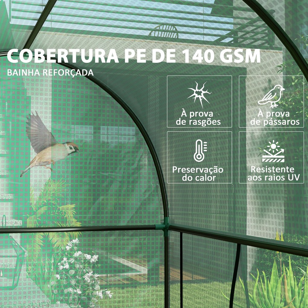 Estufa Pequena Estufa de Exterior com Porta Dupla com Fecho de Correr e Cobertura de PE 200x100x178 cm Verde