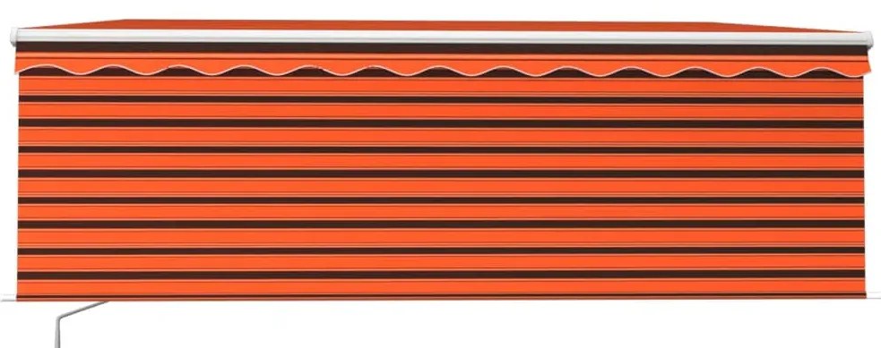 Toldo retrátil manual com estore/LED 4x3 m laranja e castanho