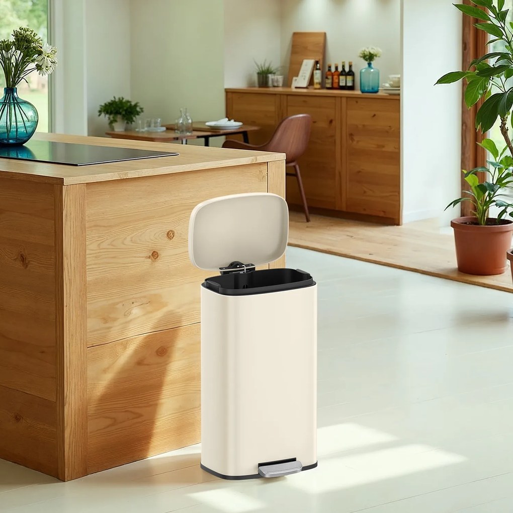 Caixote do lixo 30 litros com pedal para cozinha 34,8 x 29,7 x 63,3 cm Bege areia