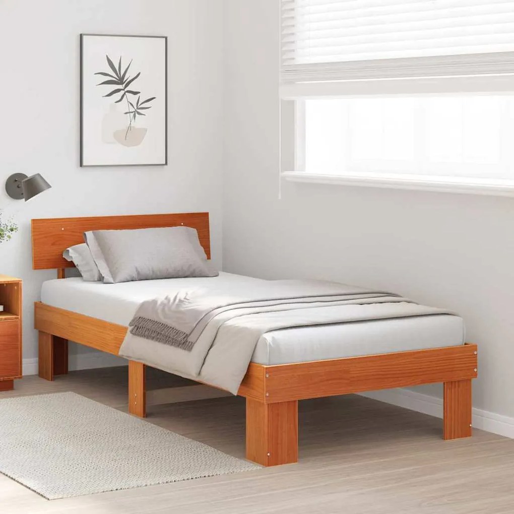 Estrutura da Cama com cabeceira Castanho-mel 80 x 200 cm