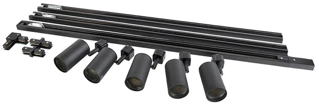 Sistema ferroviário moderno preto com 5 focos monofásicos - Jeana