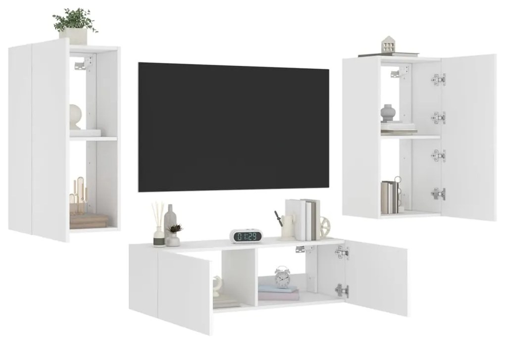 vidaXL 3 pcs móveis de parede para TV com luzes LED branco